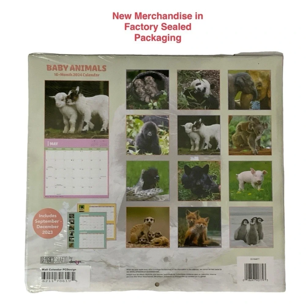 Calendar 2024 Baby Animals Full Size 16 Months Full Size Wall Calendar 12x22 in